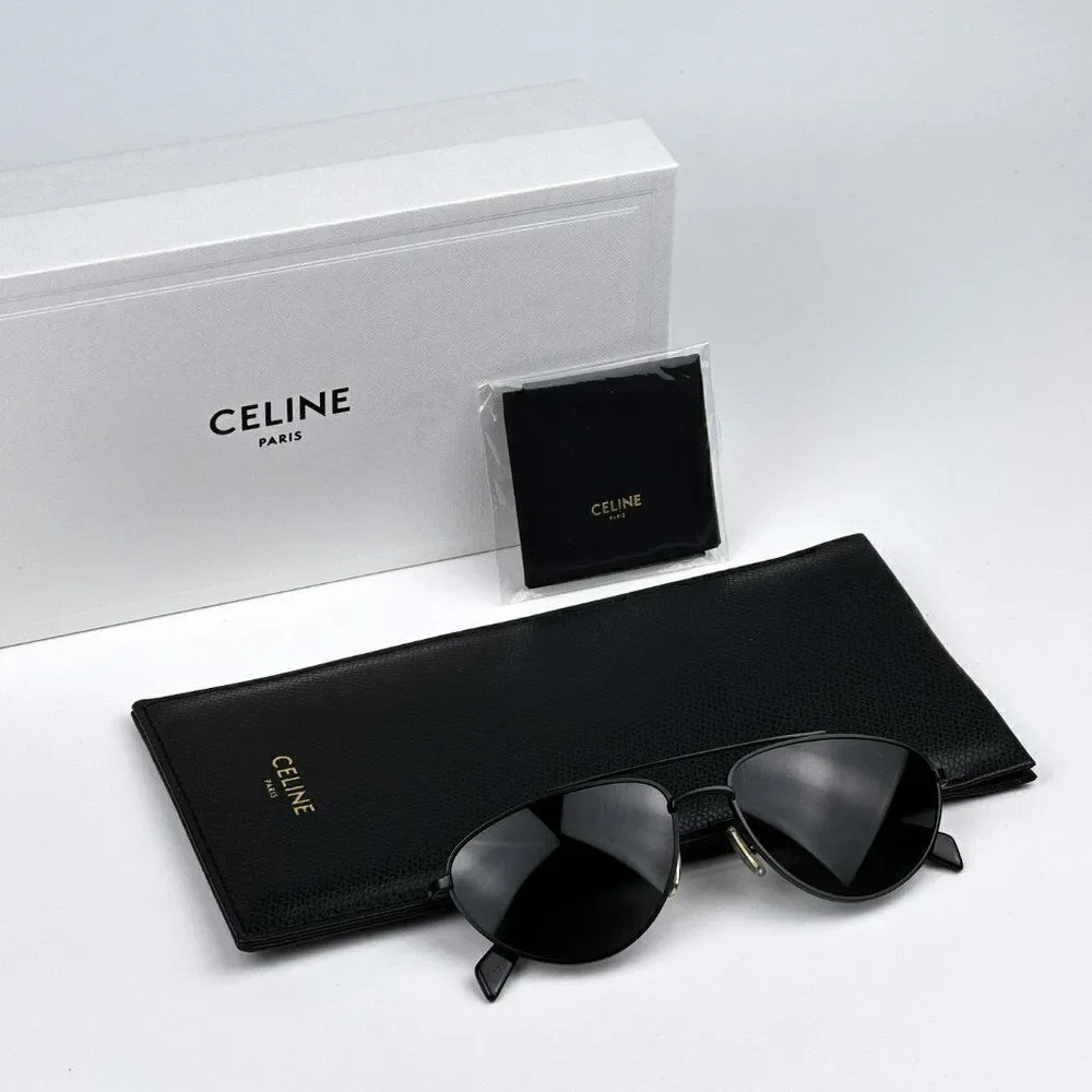 SALE! NEW Celine CL40077U 02A Matte Black Smoke Pilot Unisex Sunglasses